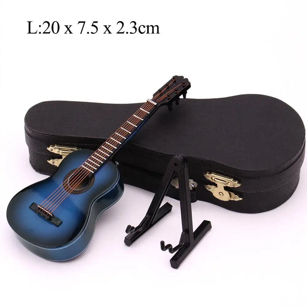 Синяя мини классическая гитара деревянная миниатюрная гитара дисплей музыкальная рамка приборной панели подарок с подставкой - Color: 20cm