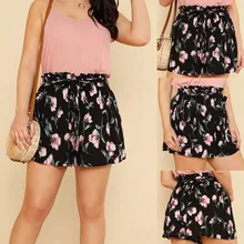 Шорты женские повседневные Большие размеры с принтом Высокая талия плиссированные стрейч пояс широкие шорты Spodenki Pantalones Cortos короткие Feminino