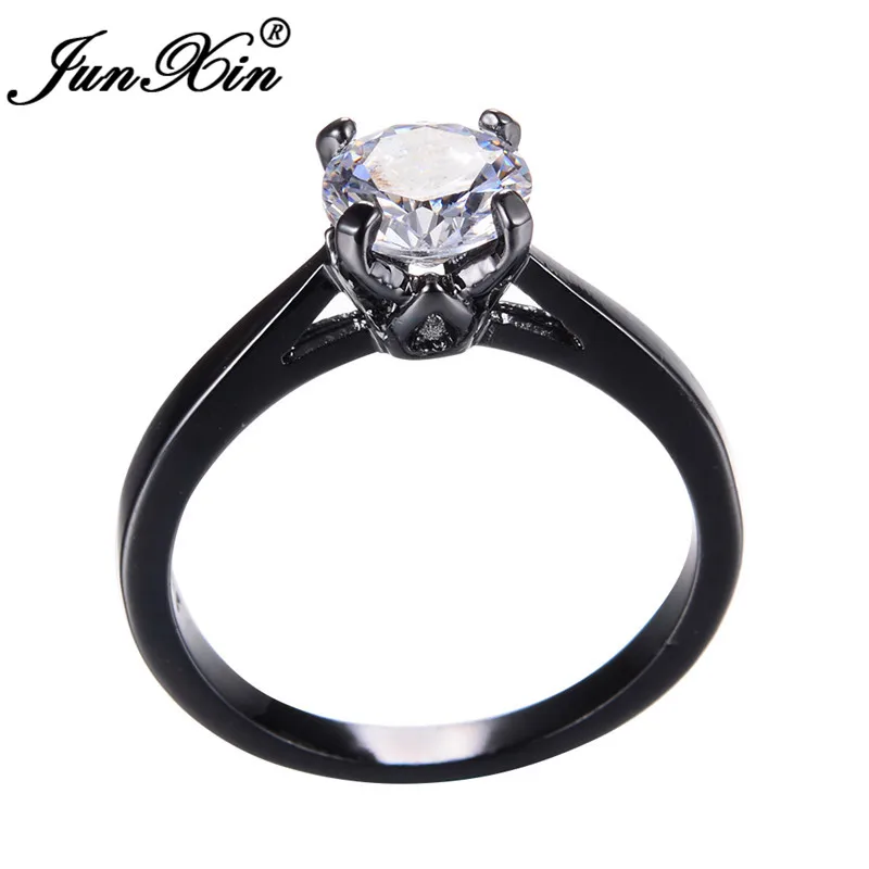 JUNXIN Multicolor Zircon Round Thin Rings For Women Black Gold Filled Red Blue White Pink Stone Wedding Bands Minimalist Jewelry