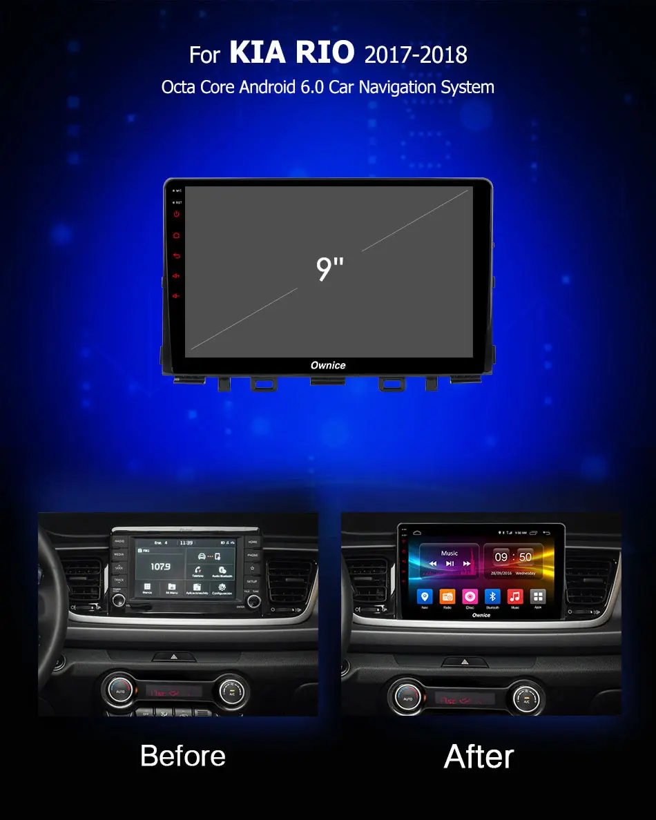 Best Ownice K1 K2 K3 Android 9.0 Octa Core for KIA RIO 2017 - 2018 Car DVD Player Navigation GPS Radio 2G RAM Support DAB+ Car Play 1
