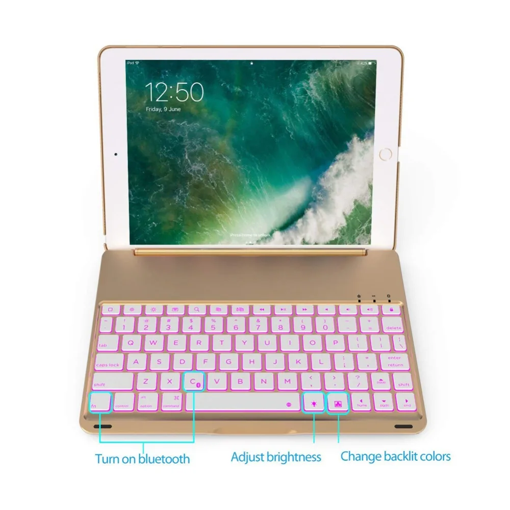 Bluetooth клавиатура чехол для iPad /iPad /iPad Air 1 с 7 цветов светодиодный подсветкой Беспроводной клавиатура элегантный чехол крышка Подставка