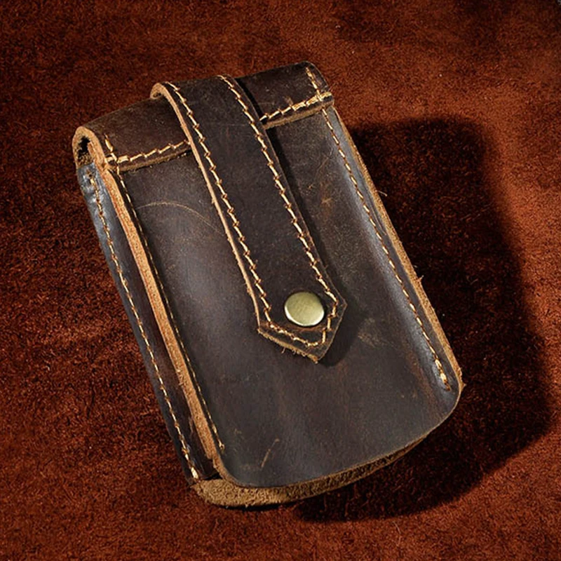 

Crazy Horse Cowhide Women Keychain Clip Keys Case Bag Round Male Housekeeper Genuine Leather Car Key Wallet Men Keys Holder