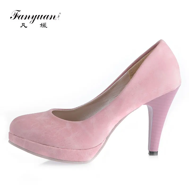 

Fanyuan 2018 Elegant Star Pointed Toe Solid High Heels PU Leather Shallow Women's Dress shoes Retro Round Toe Ultra High Heels