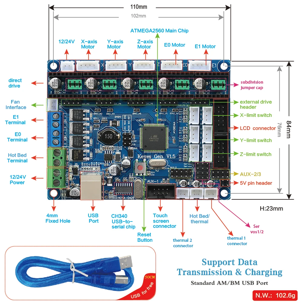 Keyes 3d принтер плата управления GEN V1.5 Плата управления для Arduino с usb-кабелем