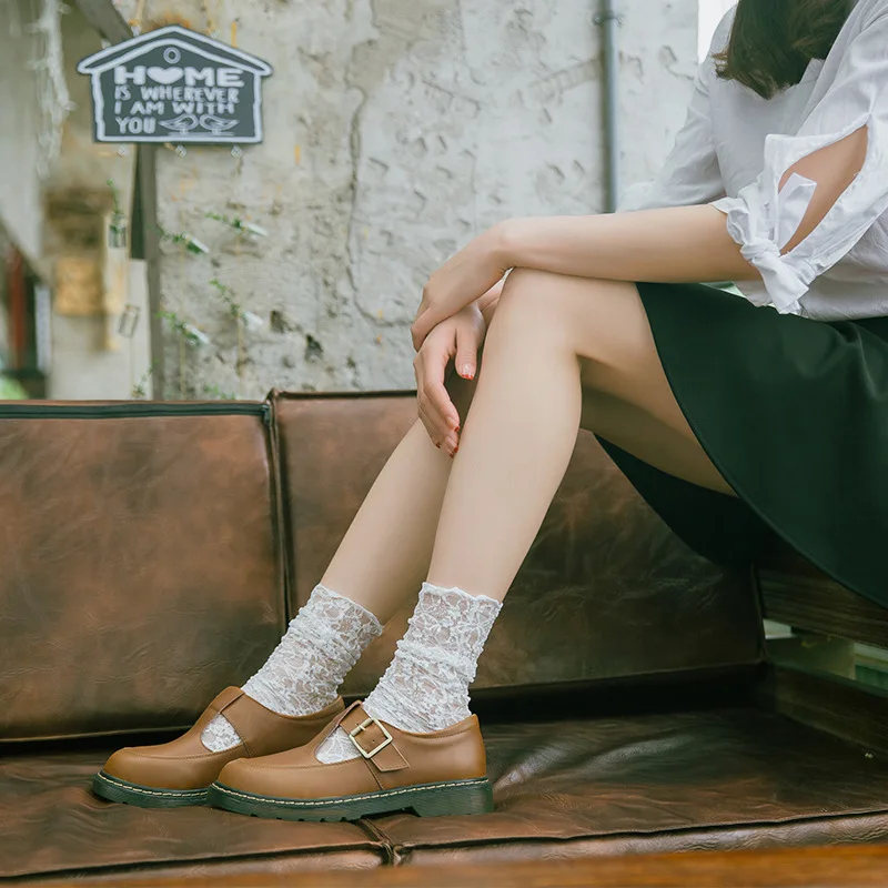 QPFJQD Mori Girl Japanese Style Genuine Split Leather Women Round Toe T Strap Office Lady Casual Sweet Shoes Platform Oxfords