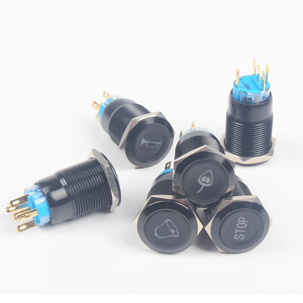 

19mm Alumina Momentary/Latching switch car speaker button switch metal Led logo light fixed button switch leaf horn Bell stop