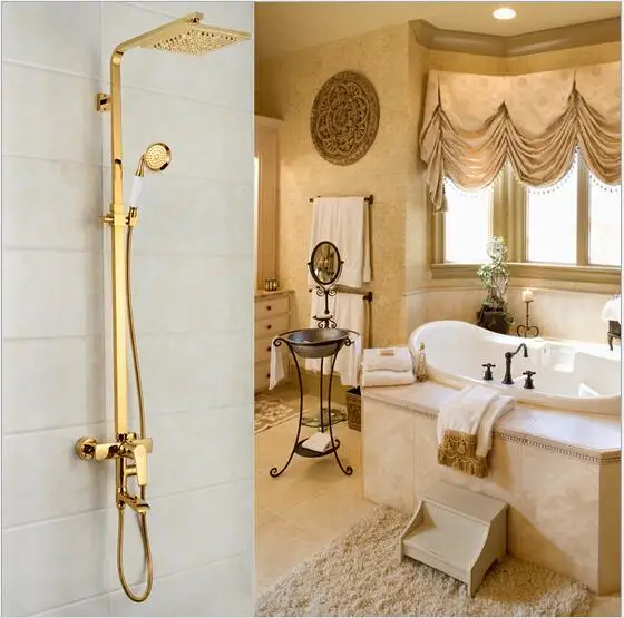 Dofaso, смесители для ванной комнаты, роскошный золотой латунный Смеситель для ванной, смеситель для душа, настенный, ручной, квадратный, душевая головка - Цвет: gold shower