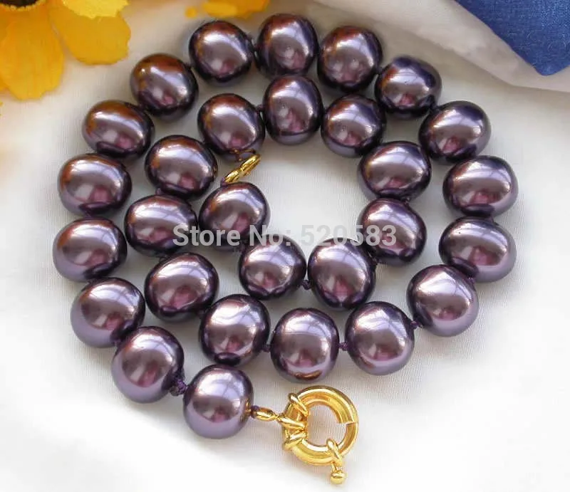 

beautiful 17" 15mm grape purple egg SEA SHELL PEARL NECKLACE