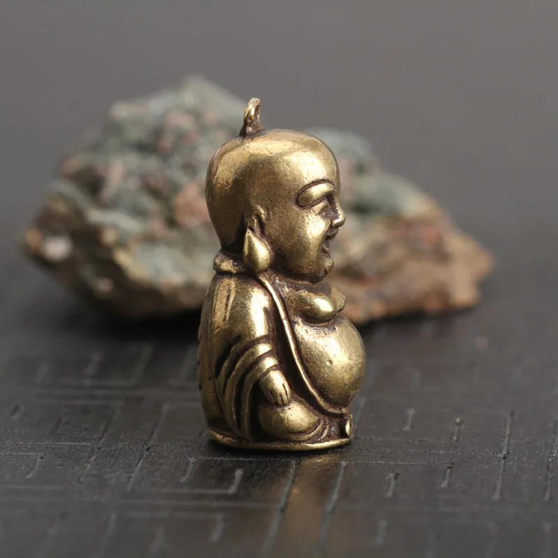 Винтажная статуя Будды Maitreya из твердой латуни цепочка для ключей подвески чистой