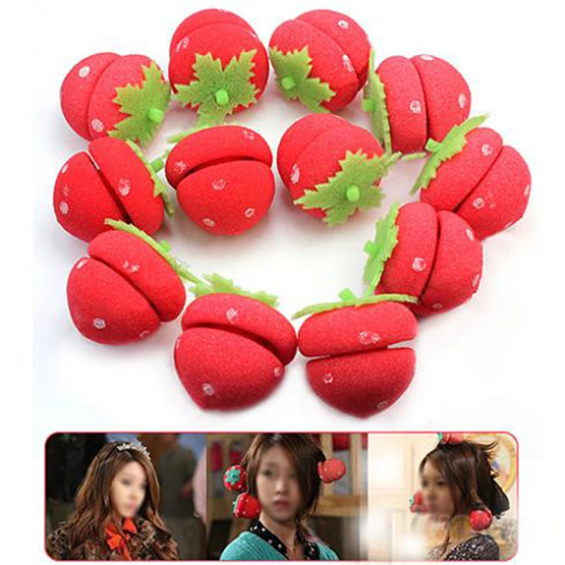 

New Stylish 12pcs Strawberry Balls Hair Care Soft Rollers Styling Curlers Lovely DIY Tools Cai0462