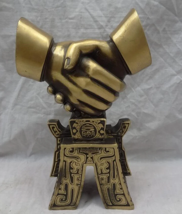

10" the Hand Statue of the Hands Clasp of the Cooperate Success of the win-win of the Chinese Bronze 2 Shake D0317