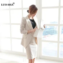 LUOSHA, 3 цвета, 2 предмета, женский полосатый Блейзер, костюм, офисное платье и пиджак, костюм, деловой костюм, весна-осень, элегантный офисный женский костюм
