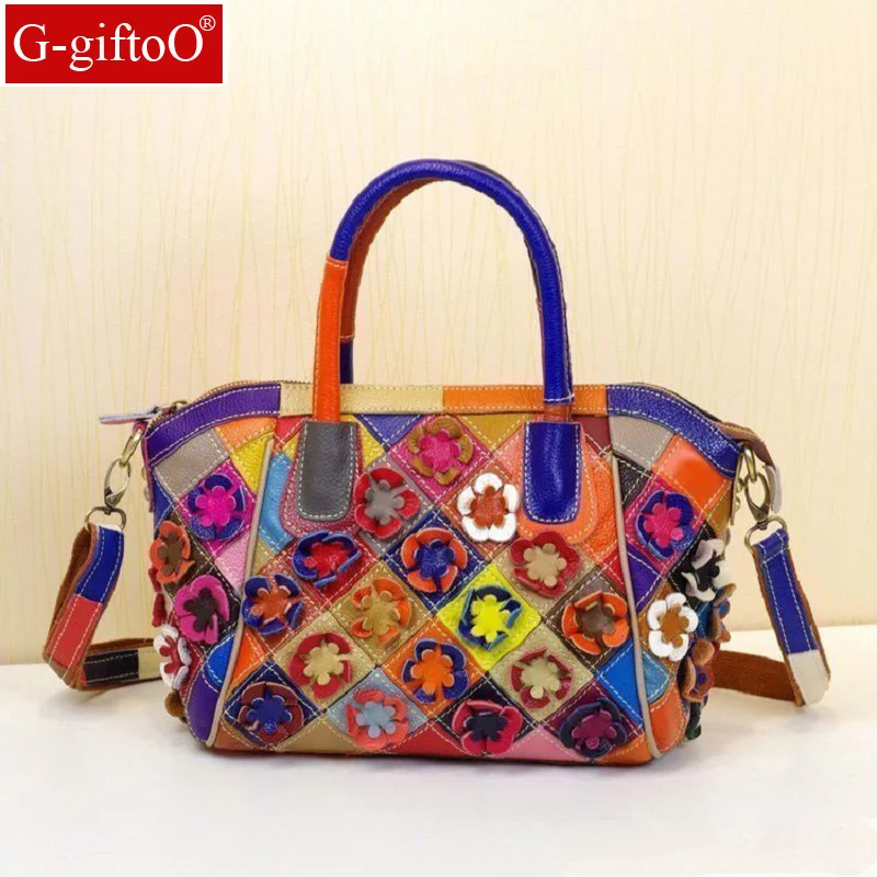 

Fashion Genuine Leather Bag Women's Shoulder Bag Cowhide Flower Handbag Women Messenger Bags