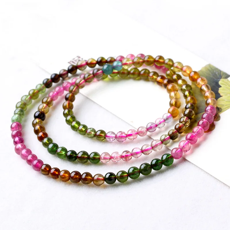 

Rainbow Tourmaline Three Laps Bracelets Tourmaline Multi-turn Bracelets Crystal Fashion Jewelry Gifts Female Models