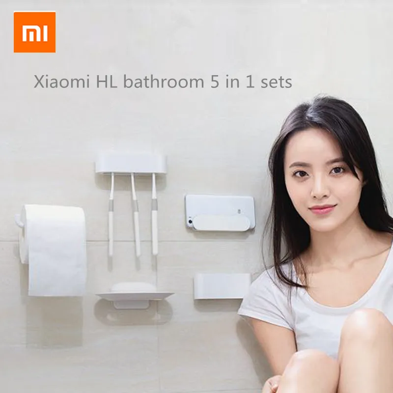 

Xiaomi HL Bathroom Storage 5 In1 Sets for Soap Tooth Hook Storage Box and Phone Holder for Bathroom Shower Room Sorting Arrange