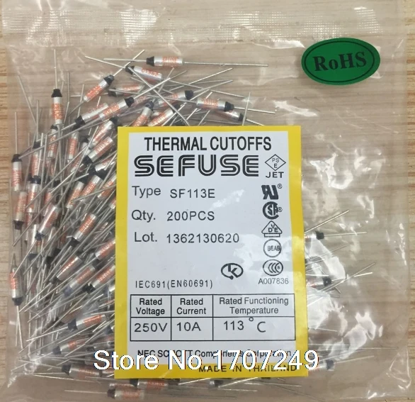 

Free Shipping 50PCS/lot NEW SF113E FUSE Cutoffs Thermal Fuse 113C 113 Degree 10A 250V Metal fuse