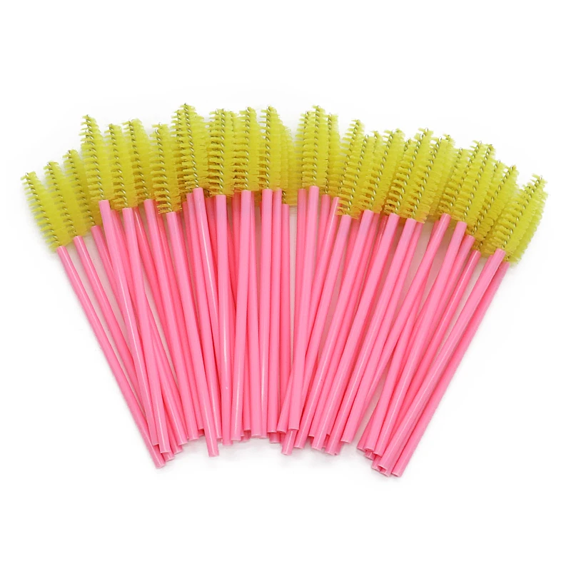 Pink To Yellow Sinso микро-кисть для ресниц, набор инструментов для макияжа, Кисть для макияжа, инструмент для косметического наращивания ресниц, одноразовая тушь для ресниц, палочка, кисть, 50 шт - Handle Color: Pink To Yellow
