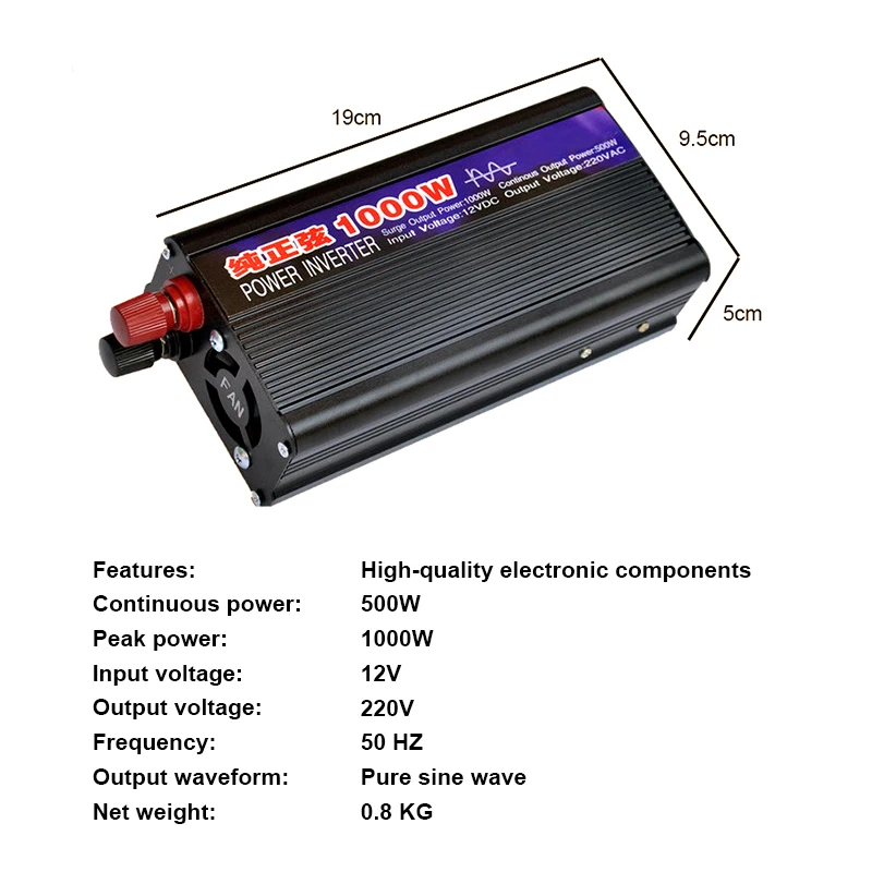 Инвертор с чистым синусом автомобиля 12V 220V 1000W DC волна Мощность инвертор