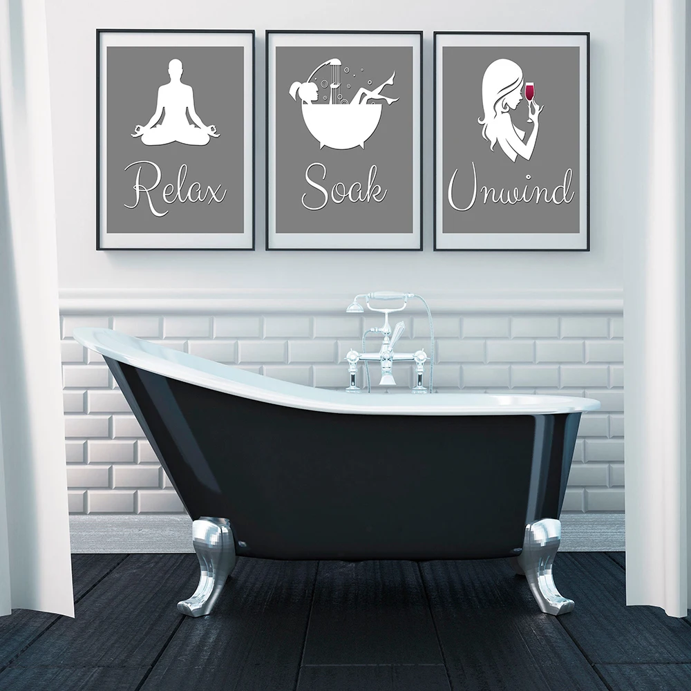 

Funny Bathroom Sign Canvas Prints And Poster Relax Soak Unwind Quote Silhouette Art Painting Wall Pictures for WC Toilet Decor