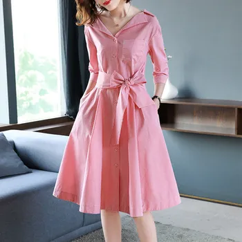 

The Dress 2019 Spring and Summer New Small Lapel Waist Slimming Dress OL Temperament Fashion Striped Woman's Dress