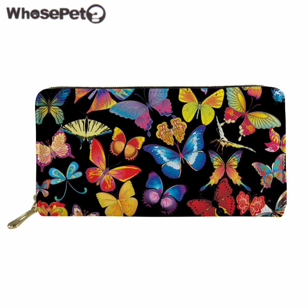 

WHOSEPET Women Purse Butterfly Print PU Leather Wallet Female Coin Purse Long Style Zipper Wallets Clutch Bag Fashion Money Bag