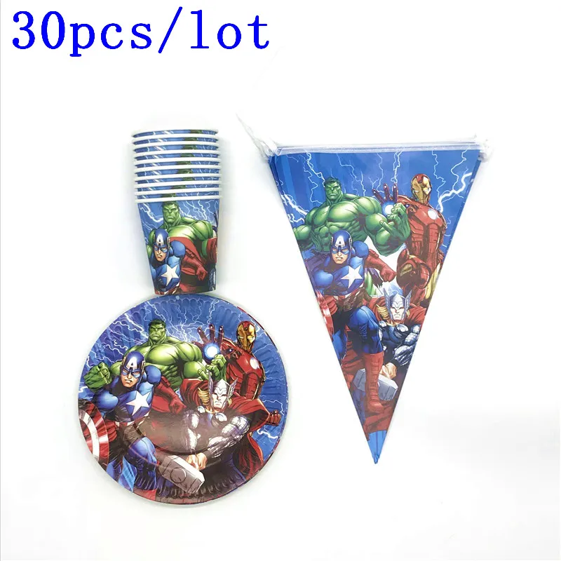 

30Pcs/Lot Disposable Paper 10Cups+10Plates+10Flags The Average Cartoon Theme Kids Favor Birthday Party For 10People Use Supply