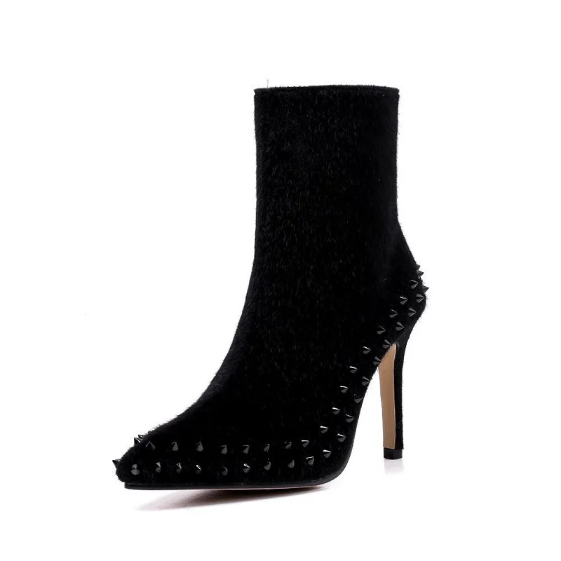 

2018 European and American trend new personality rivet stiletto high heel and high boots and bare boots black ljj 0109