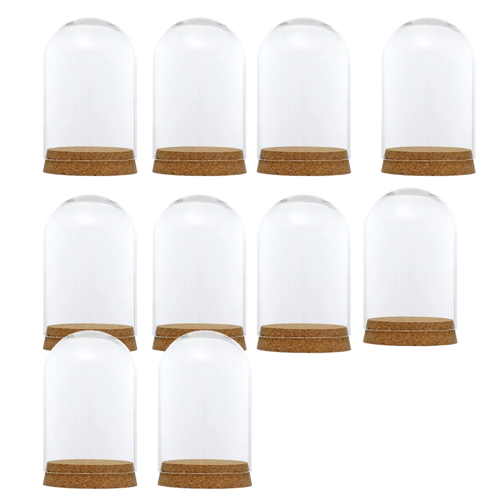 10Pieces 8x12cm Clear Glass Dome Cover Cloche Bell Jar Succulent Terrariums w/Wooden Cork Base Home Study Room Decoration