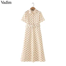Vadim женское платье макси в горошек с поясом и отложным воротником, женские повседневные платья с коротким рукавом, платья длиной до щиколотки QB298