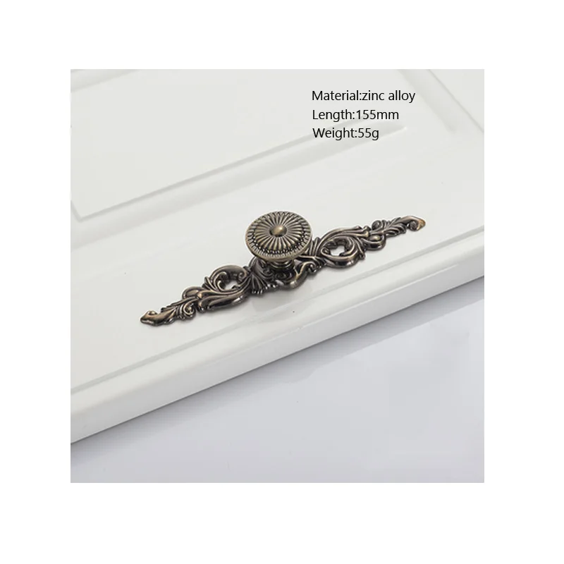 

Single hole retro carved handle European bronze bookcase wardrobe door handle wine cabinet drawer door handle