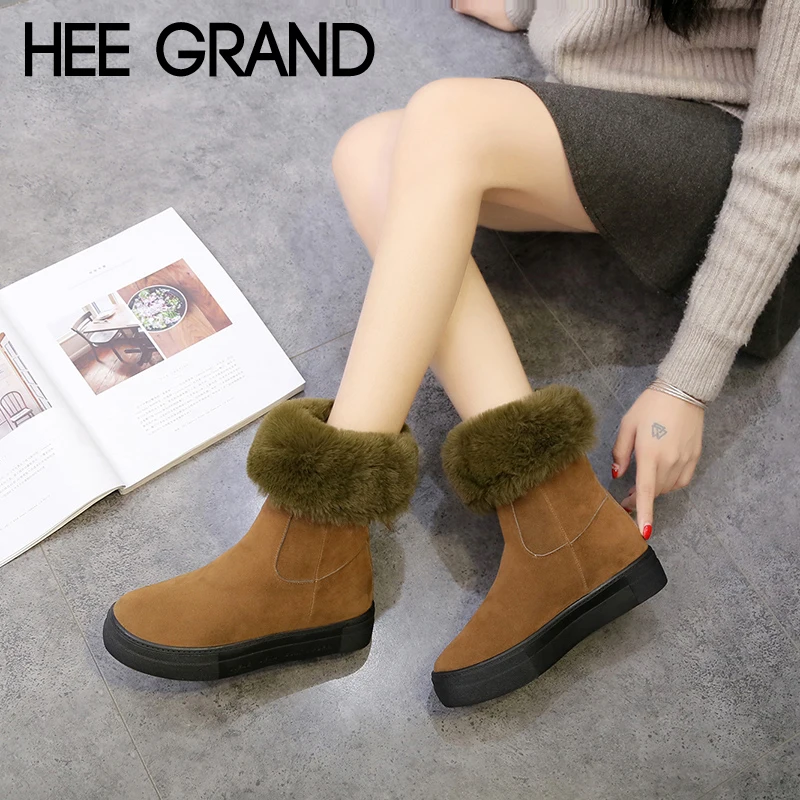 

HEE GRAND Short Plush Faux Suede Warm Women Snow Boots Creepers Platform Casual Shoes Woman Slip On Women Ankle Boots XWX6813