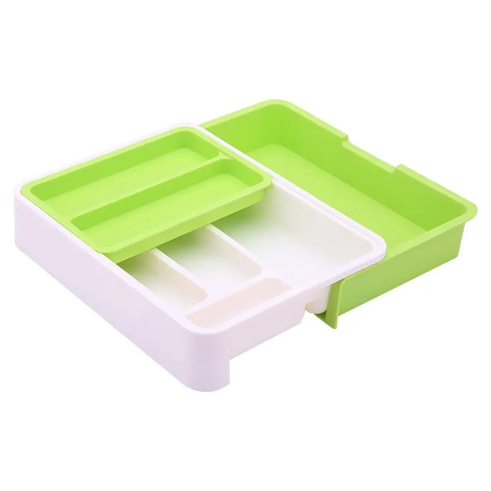 Retractable Kitchen Dishware Drawer Rack Organizer Storage Box- Free-Separated Grid Plastic Finishing Case Q