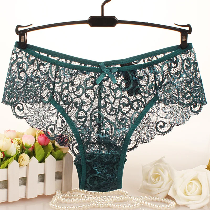 

Women Full Lace Panties Mid Waist Panties Woman High-Crotch Transparent Floral Bow Soft Briefs Lace Underwear ZM-06