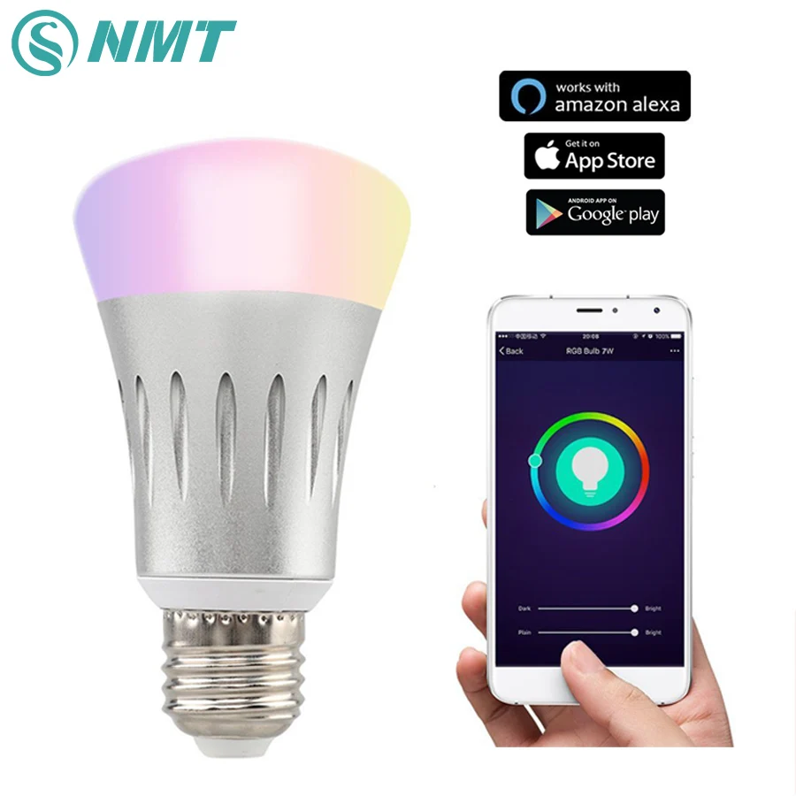 

7W E27 Smart Wifi Control LED Bulb RGB+W Dimmable LED Bulb Lamp iOS/Android APP Amazon Echo Alexa Control