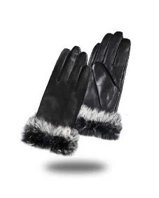 Gours, женские зимние перчатки из натуральной кожи, модный бренд, мех кролика, теплые, для вождения, для девочек, перчатки из козьей кожи, варежки Guantes GSL007 - Цвет: Black