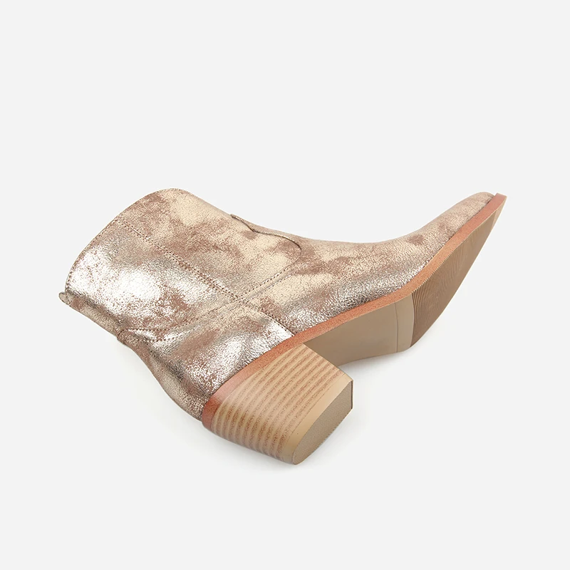2019 Spring/Autumn New Fashion Women's High-heeled Retro Square Heel Boots Zipper Concise Pointed Toe Woman Boot Golden Shoes