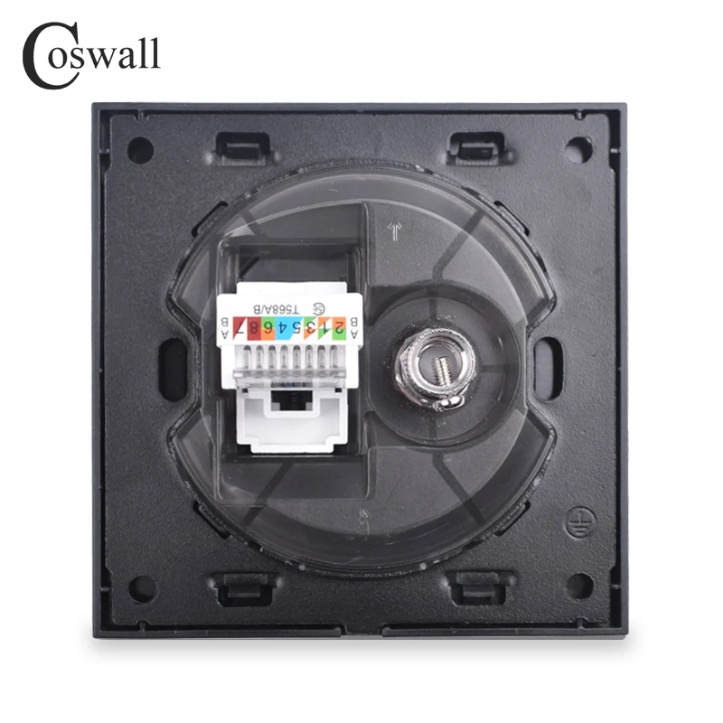 Coswall роскошная черная алюминиевая панель спутниковая розетка для телевидения настенная розетка RJ45 данных интернет компьютерный разъем