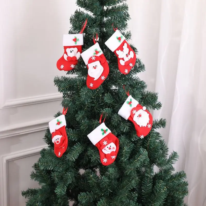 6 шт./лот 3D Рождество Home Hotel украшения Молл дерева кулон украшения Санта Клаус Нетканая Xmas мини носки подарок мешок