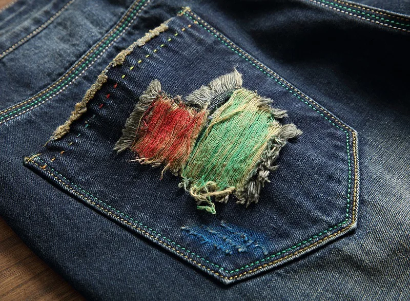 Высокое качество рваные джинсы мужские джинсы модный дизайн с дырками английский стиль
