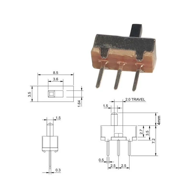 50 шт. 3 мм 4 высокая ручка 2 положения 1P2T SPDT Pin PCB панель игрушки Мини Вертикальный