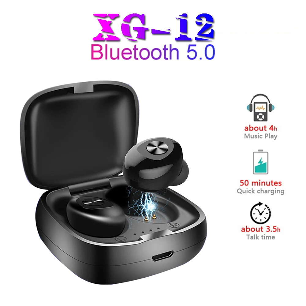 XG12 TWS Bluetooth 5.0 Earphone Stereo Wireless Earbus HIFI Sound Sport