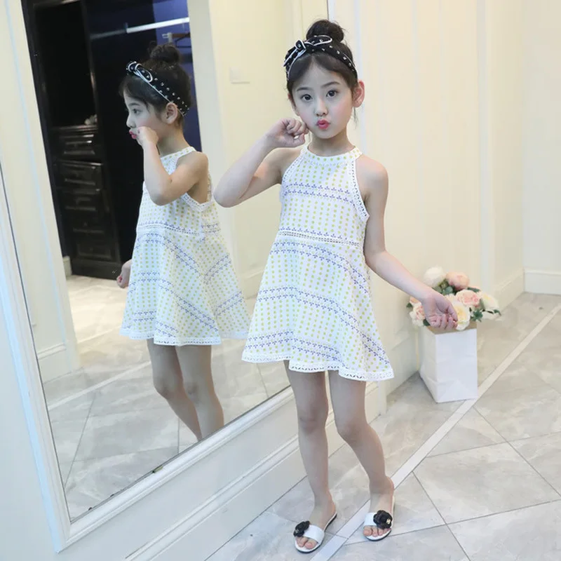 

Girls off-the-shoulder dress 2019 summer cotton children's wear children's polka dot children's princess dress girl dress
