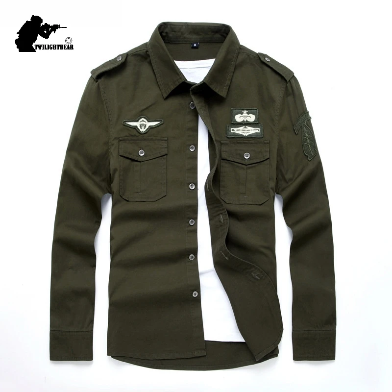 

Oversize Men's Shirts Male Long Sleeve Overshirt 6XL Pure Cotton Embroidery Plus Size Military Casual Shirt Men Clothing