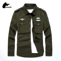 Oversize Men's Shirts Male Long Sleeve Overshirt 6XL Pure Cotton Embroidery Plus Size Military Casual Shirt Men Clothing