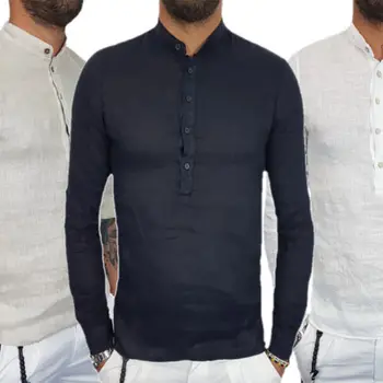 

Mens Linen Shirt Viscose Slim Summer Quality Long Sleeve Casual Smart Shirt Hot