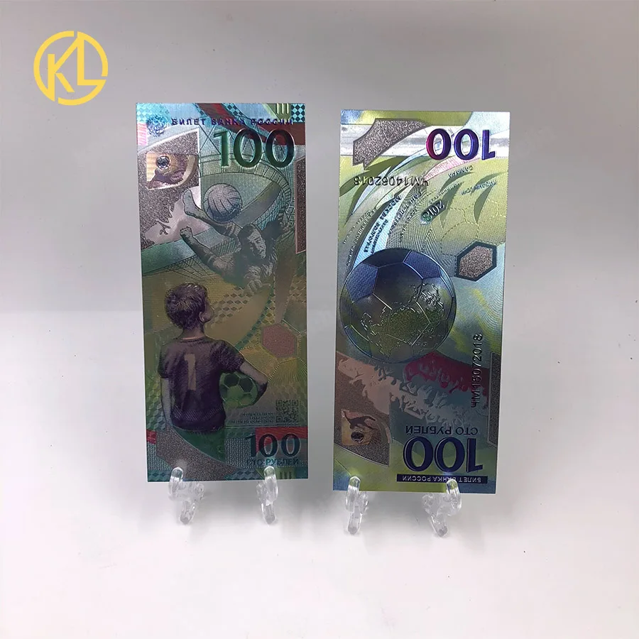 

HOT 1pc waterproof high quality PET Full gold banknote with Russian Sports image billnote for football fans souvenir gifts