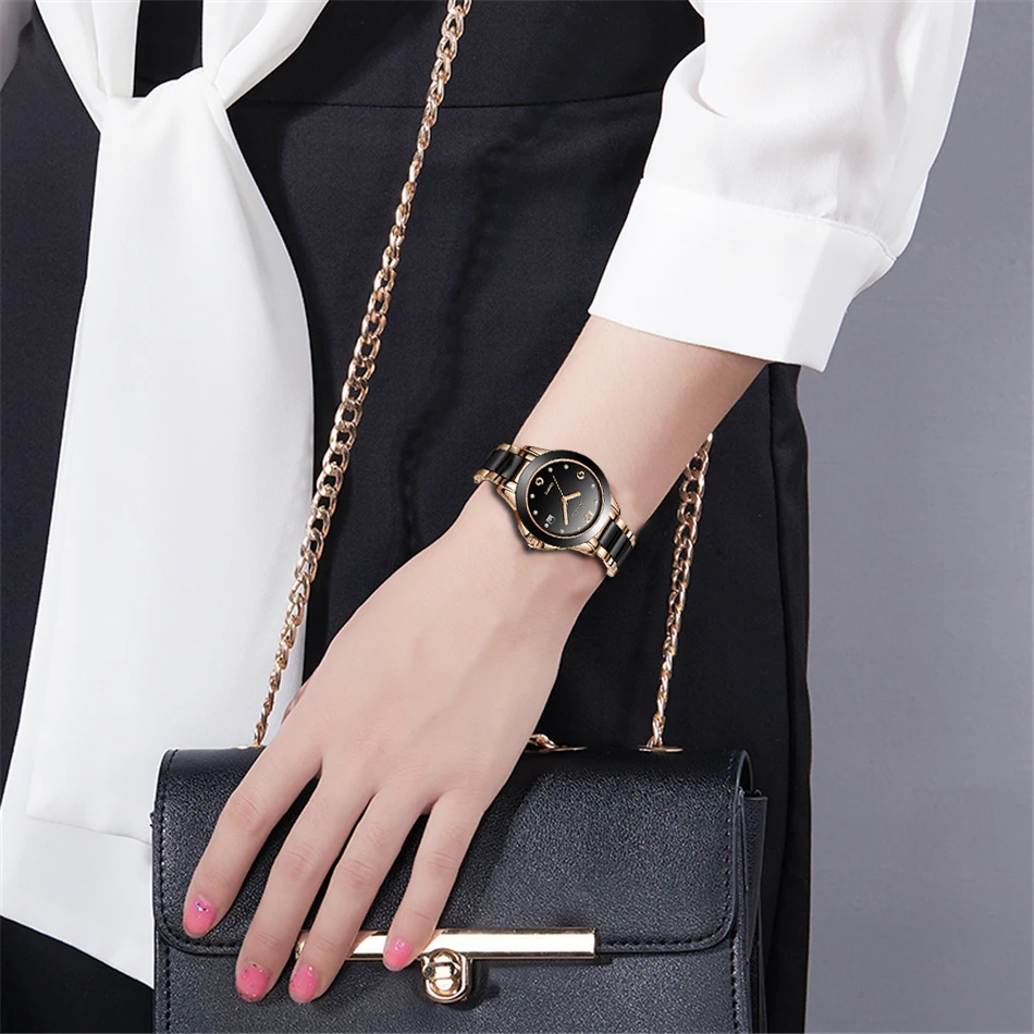 SUNKTA, кварцевые женские часы, керамика, нержавеющая сталь, часы для женщин, топ, люксовый бренд, Дамский бутик, часы с браслетом, Reloj De Dama