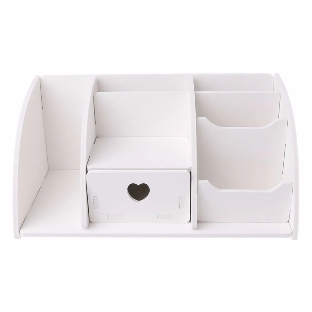 Белый DIY деревянный Настольный органайзер для косметики ящик для хранения 6 отсеков офисные принадлежности домашний футляр для хранения