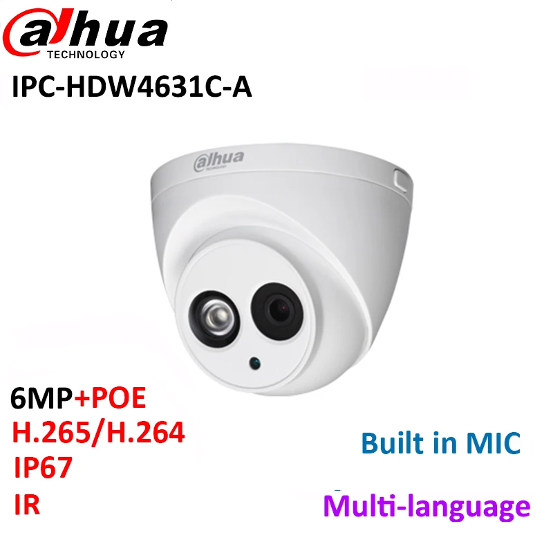 Dahua IPC-HDW4631C-A 6MP IP Camera Built-in MIC IR 30m IP67 network dome HDW4631C-A with poe multi-language firmware | Безопасность и