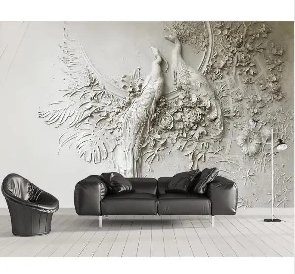 Пользовательские обои 3D трехмерное тиснение Павлин ТВ диван фон стены гостиной спальни росписи 3d обои